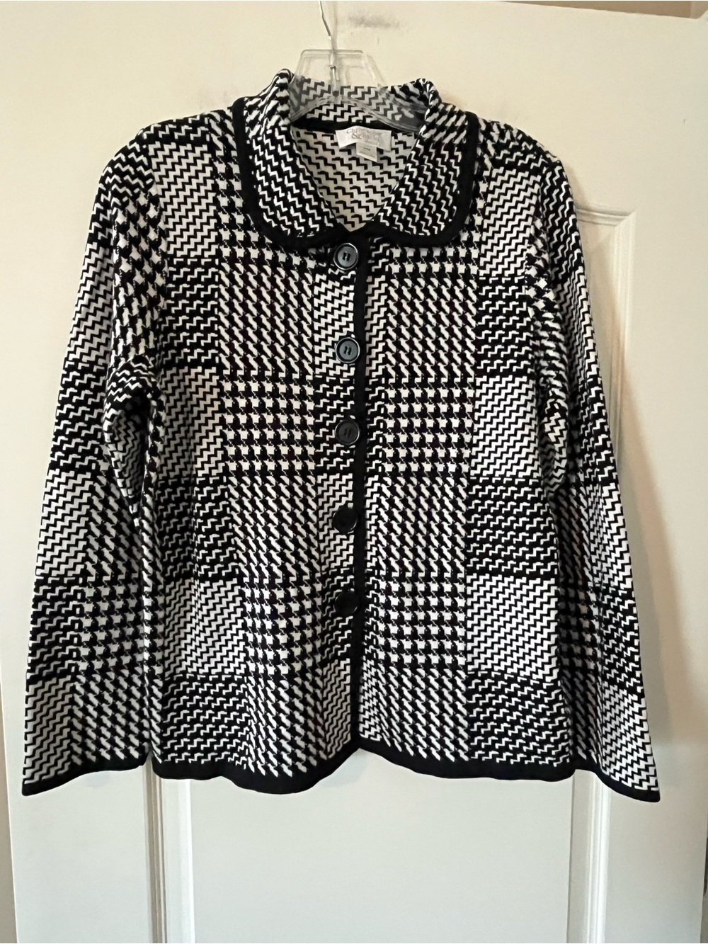 Christopher & Banks Houndstooth Button-Front Women's Sweater Jacket Size MP